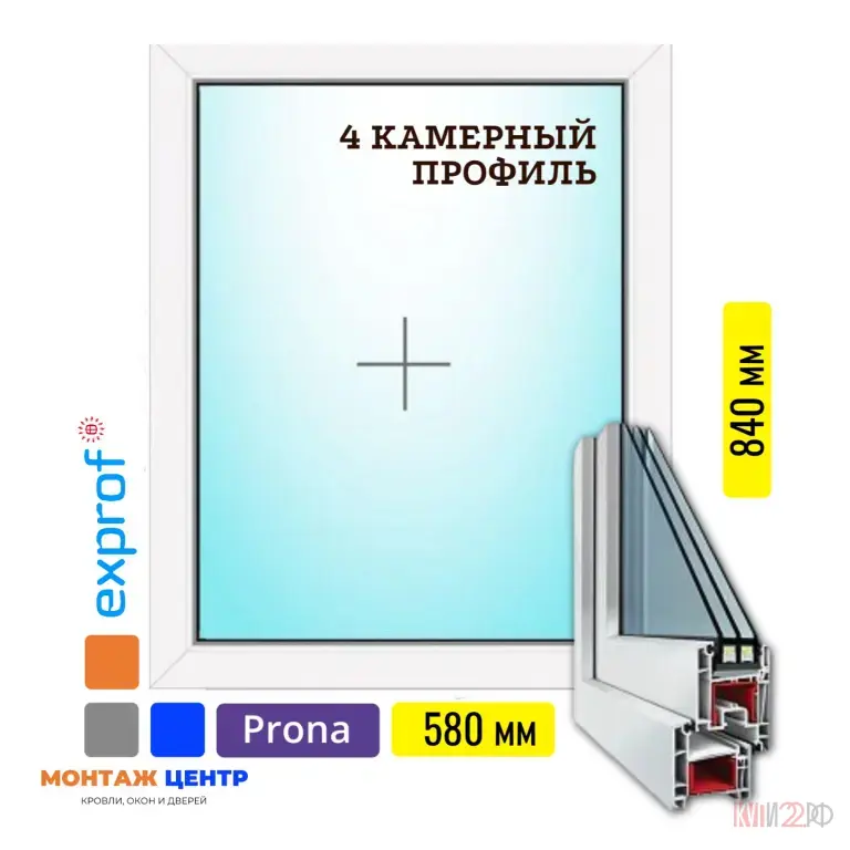 Окно с 4 камерного профиля S670 Experta 580 на 840 глухое