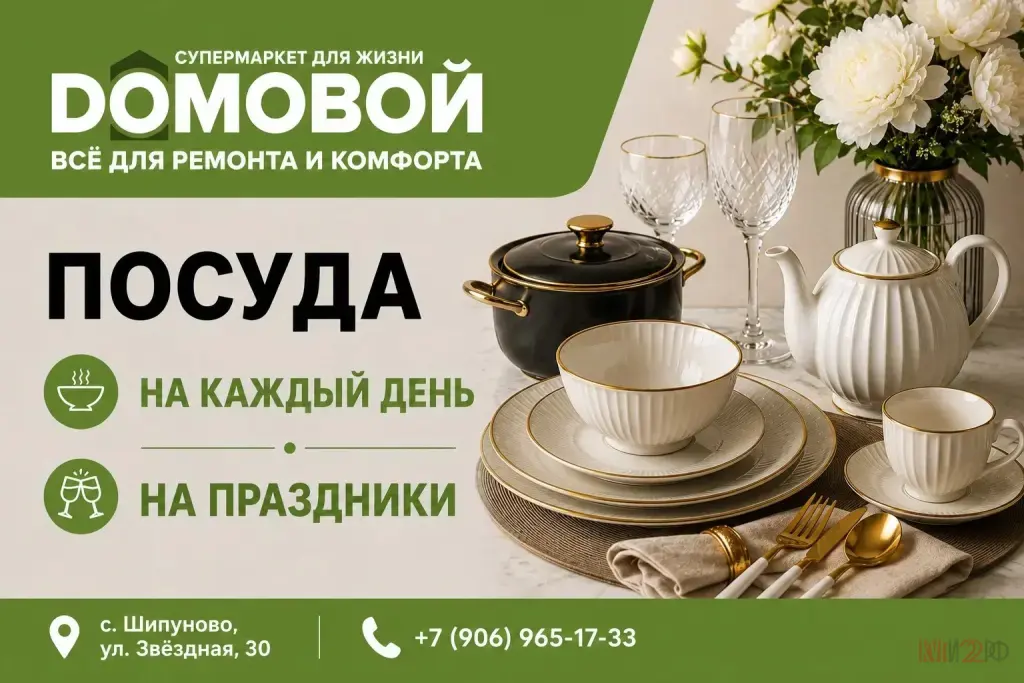 Посуда в супермаркете Домовой, Шипуново.